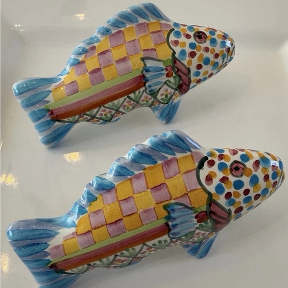 MacKenzie-Childs Other - 2 MacKenzie Childs Drawer Knobs Cabinet Pull Colorful Fish Motif Majolica Mexico